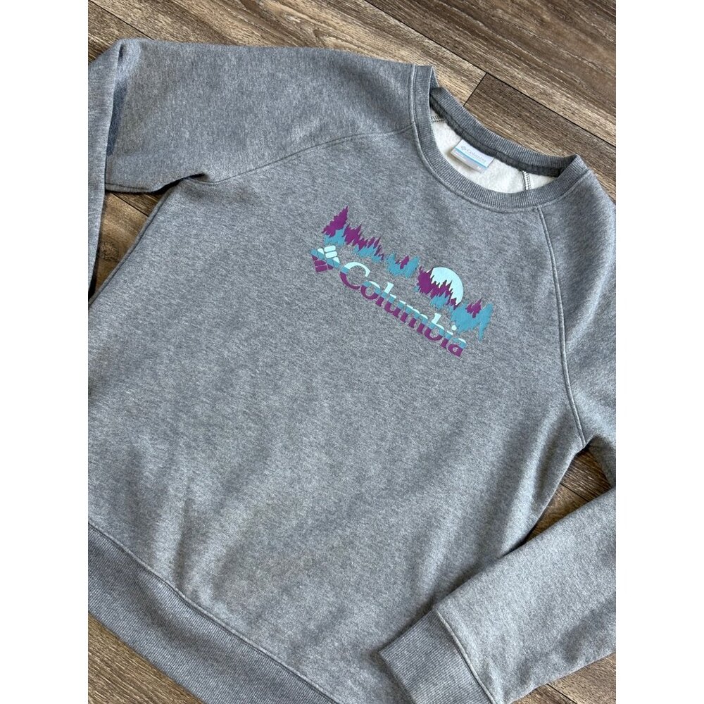 COLUMBIA WOMENS GRAPHIC MOUNTAINS CREW NECK SWEATER GRAY SIZE M PULLOVER